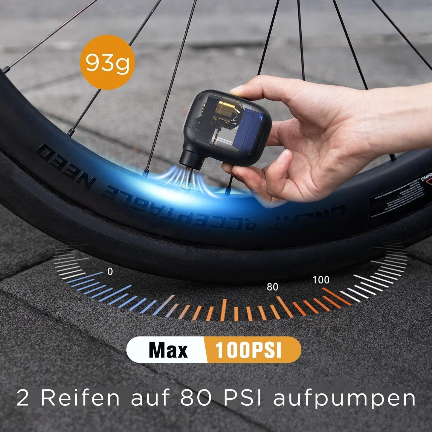 Mini Elektrische Fahrradpumpe 100 PSI USB-C – Tragbare Luftpumpe Presta & Schrader